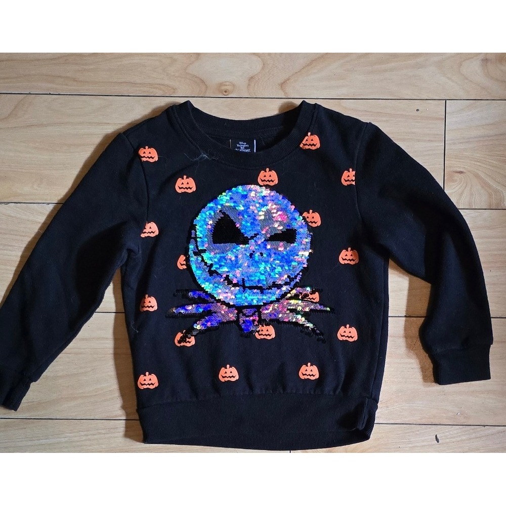 Jack Skellington Flip Sequin Halloween Pumpkins Disney Nightmare Sweatshirt XS